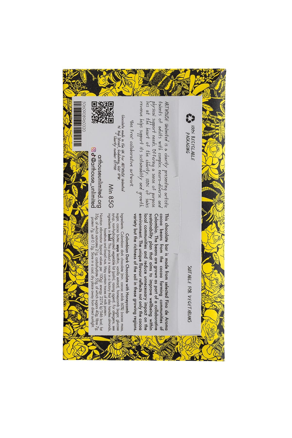 Arthouse Unlimited Bee Free Dark Chocolate Bar With Honeycomb