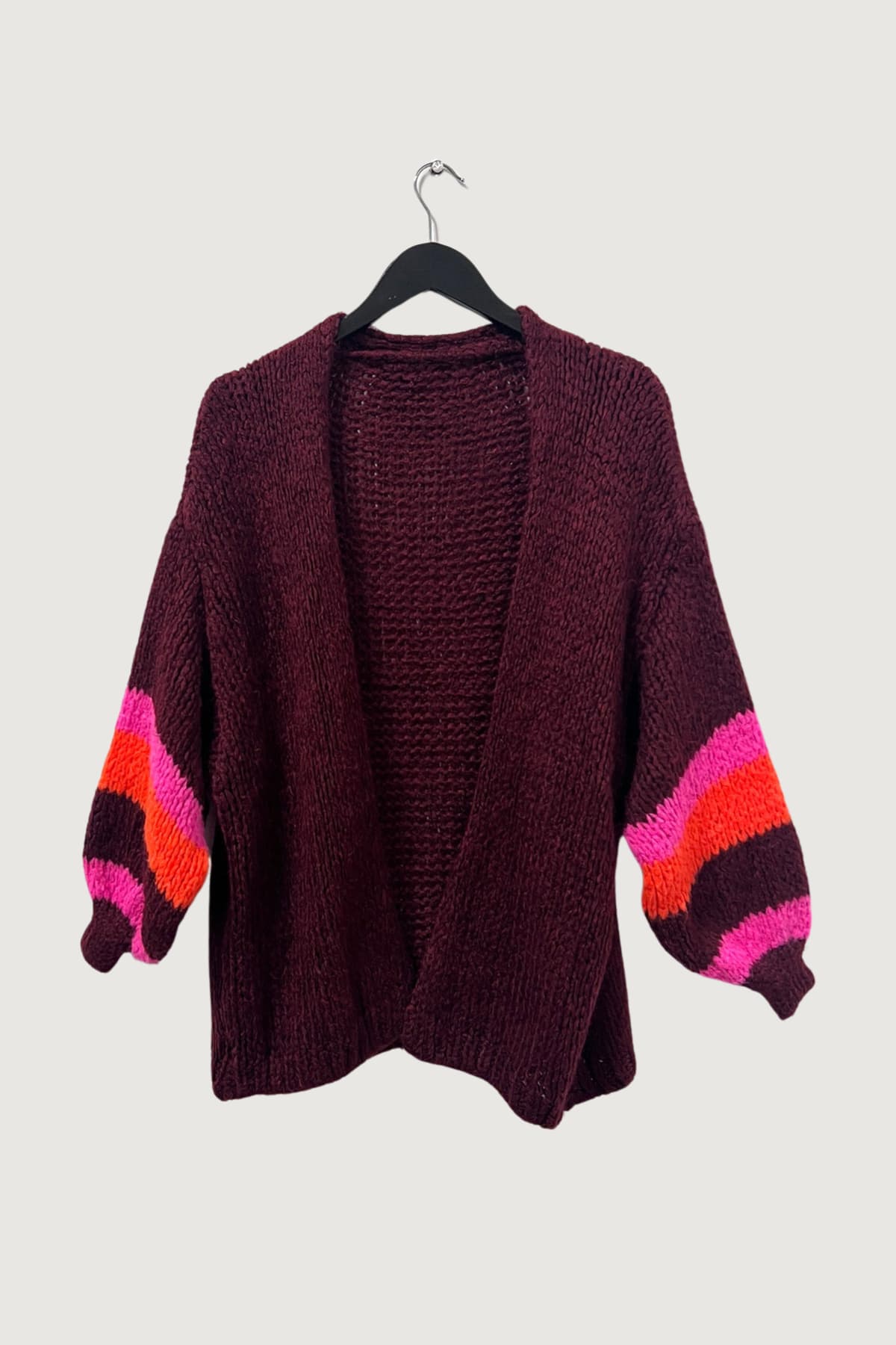 Mia Strada London Bubble Sleeve Cardigan In Burgundy
