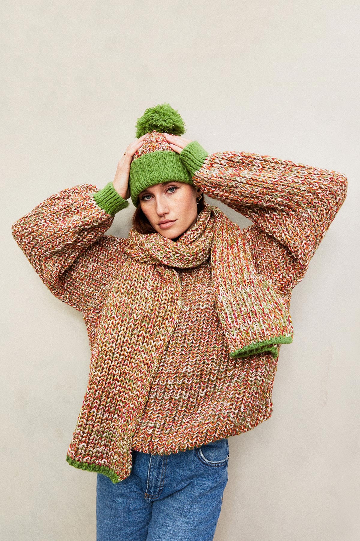 Cara & The Sky Florence Twist Oversized Chunky Knitted Scarf In Olive