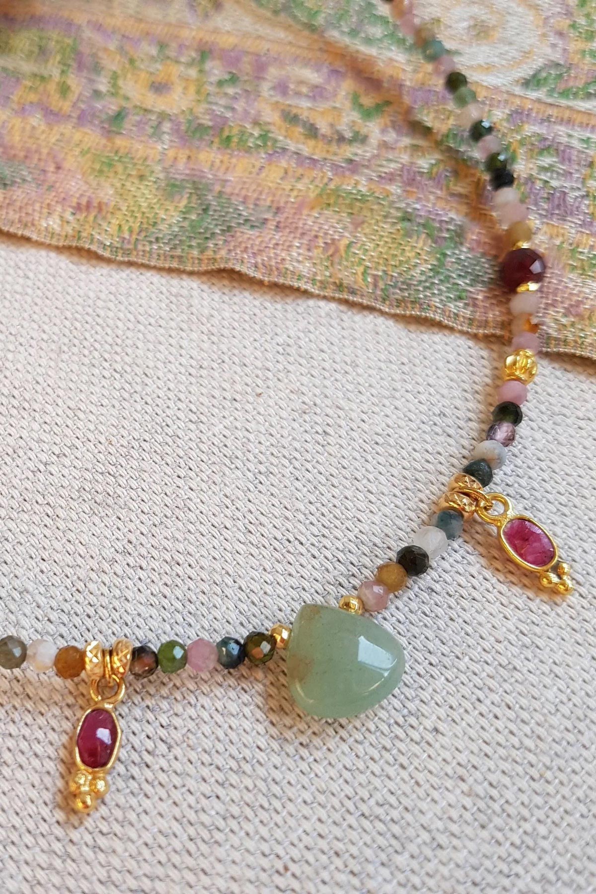 Ginandger Radha Tourmaline Aventurine Garnet Indian Ruby Necklace