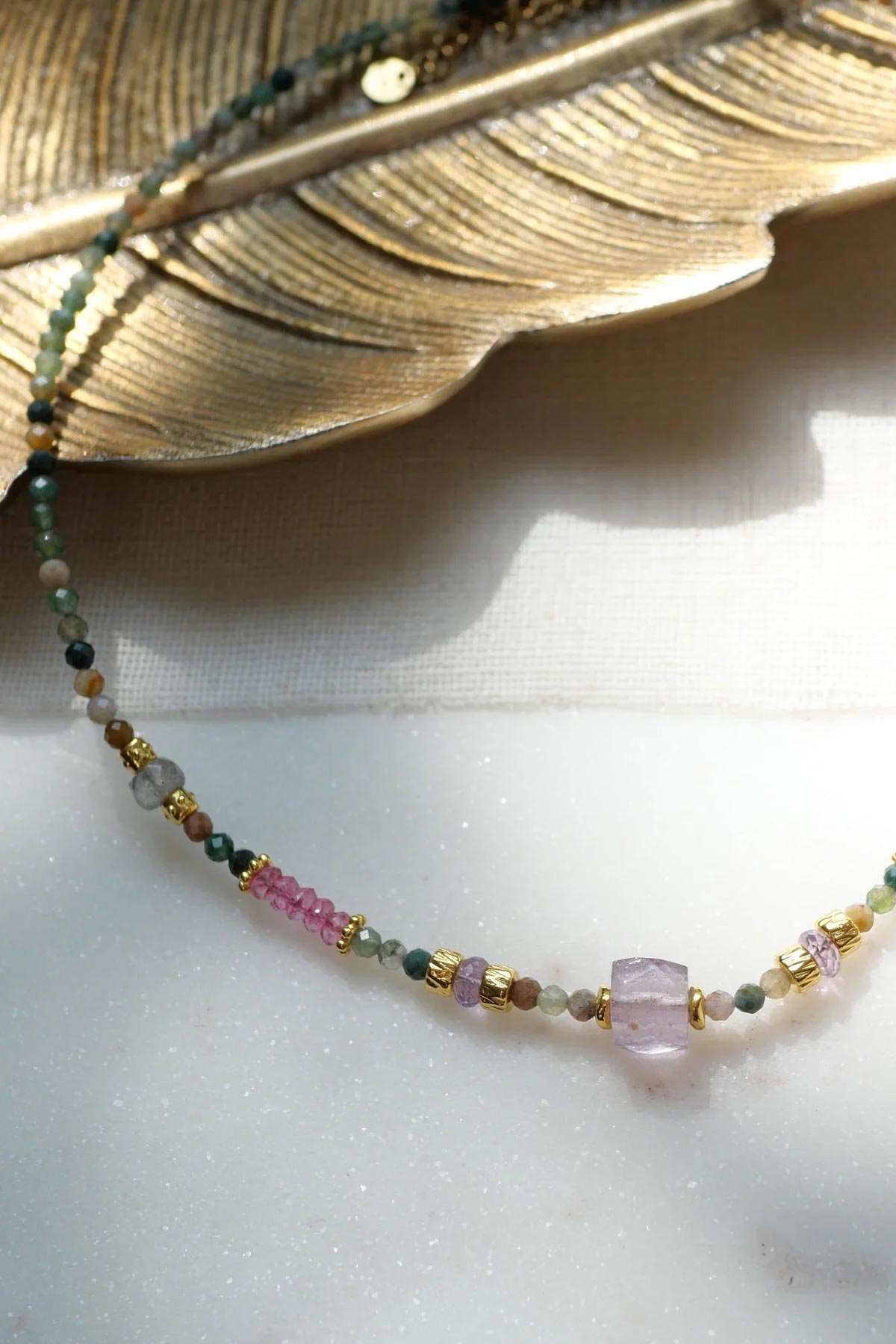 Ginandger Somila Indian Agate Ametrine Pink Topaze Labradorite Necklace