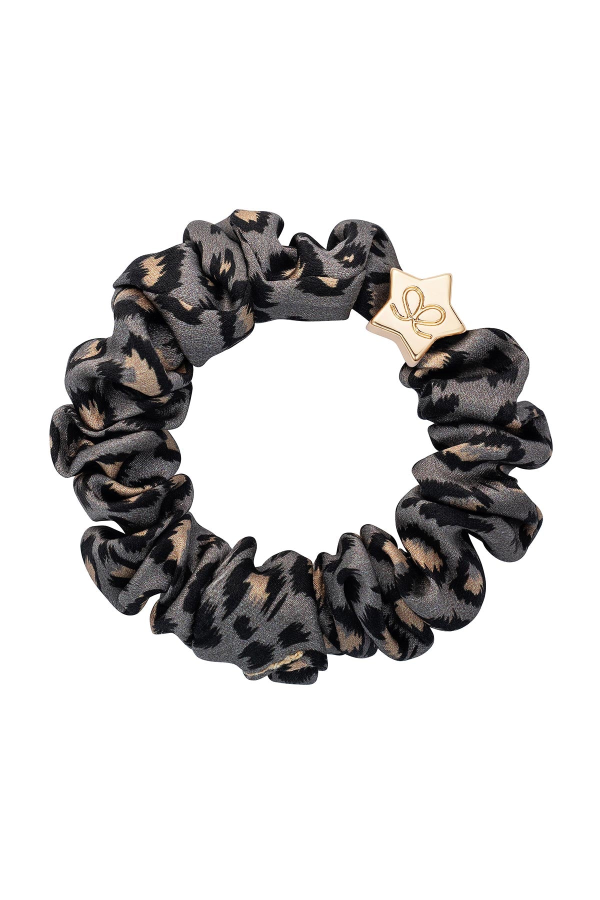 By Eloise Gold Star Silk Scrunchie In Leopard