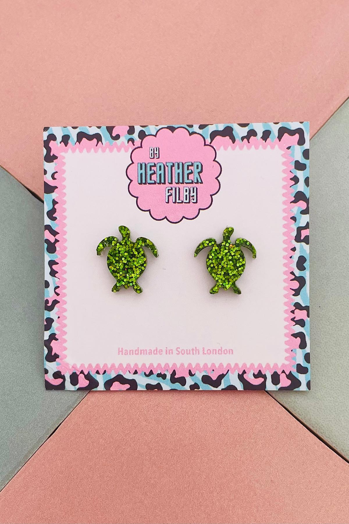 By Heather Filby Green Turtle Glitter Stud Earrings