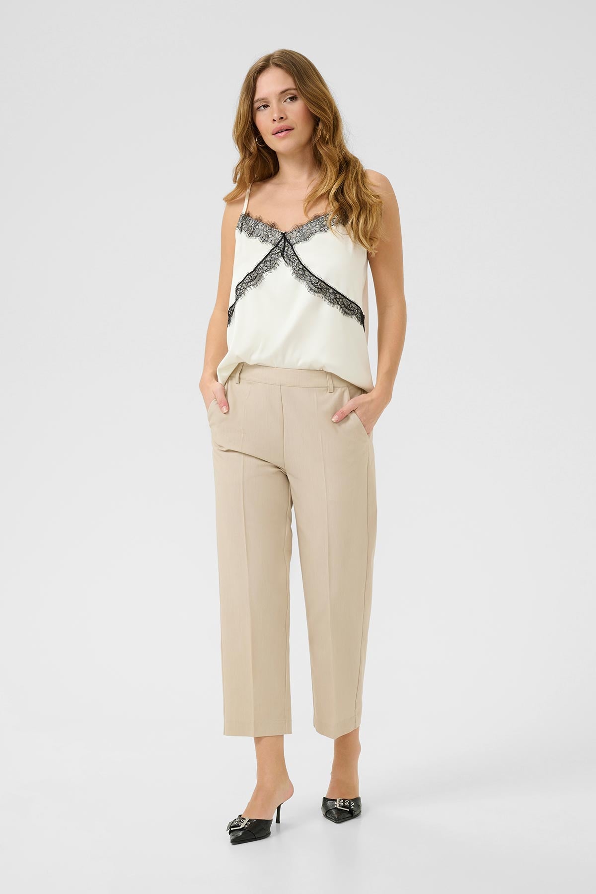 Kaffe KAsakura Trousers In Feather Gray Melange
