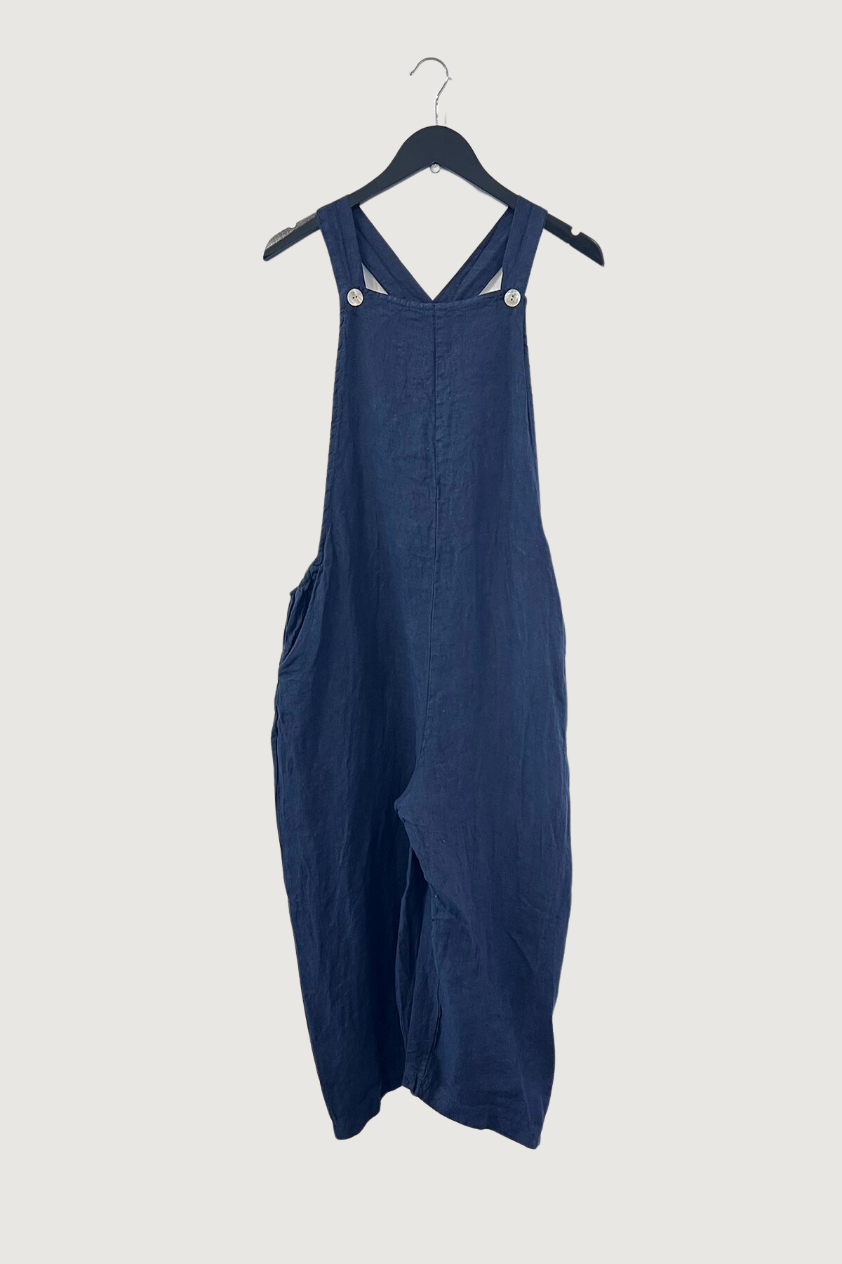 Mia Strada Linen Dungaree with Pockets In Navy Blue