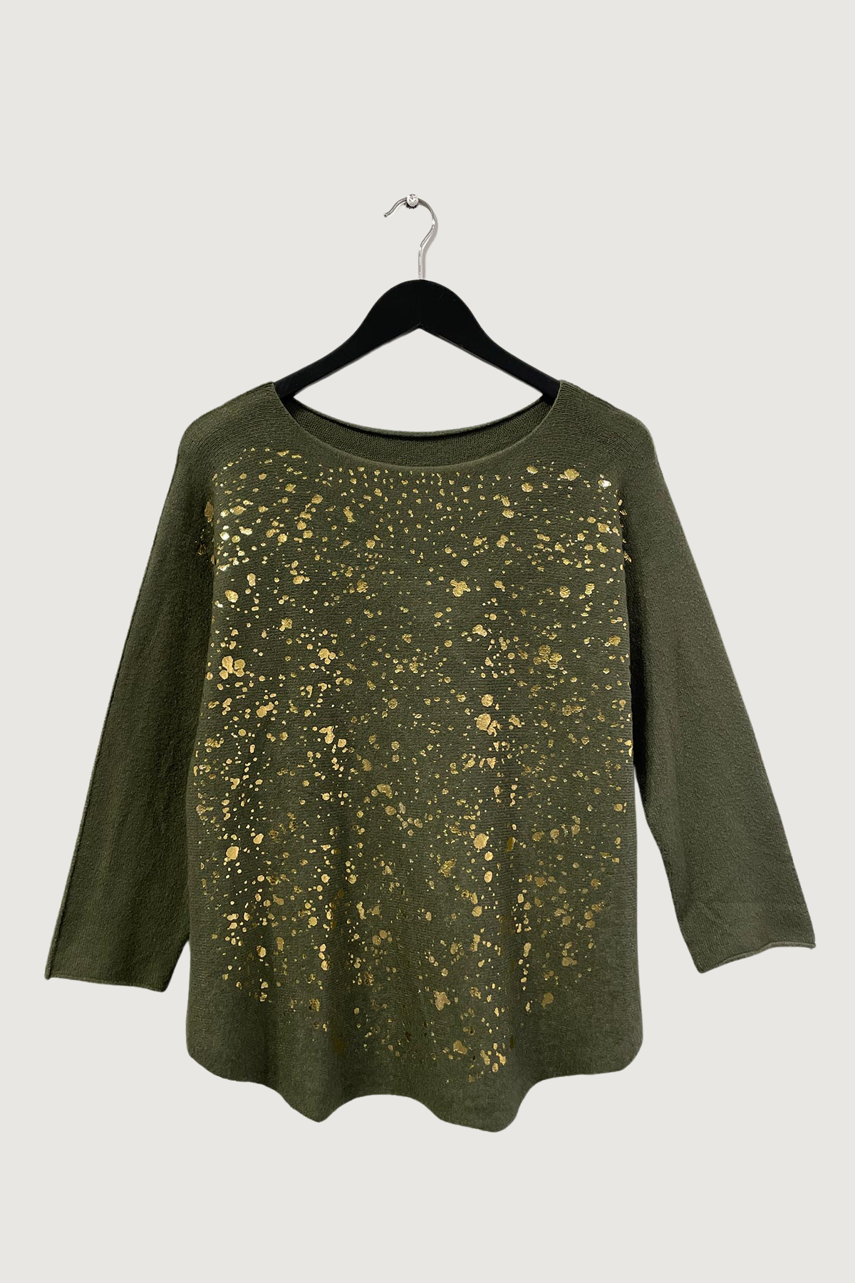 Mia Strada Gold Spots Seamless Softknit Jumper In Khaki Green