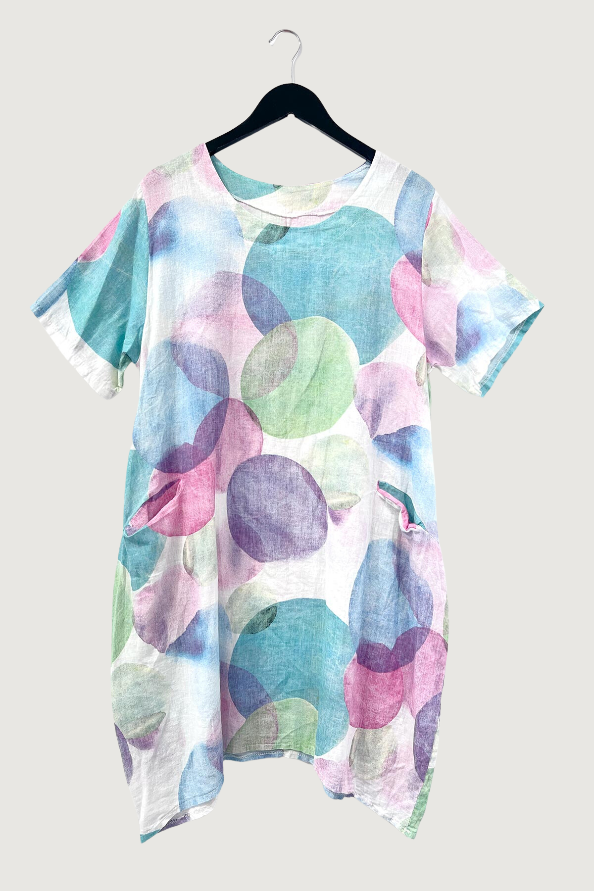 Mia Strada Oversized Bubble Linen Dress With Pockets In White