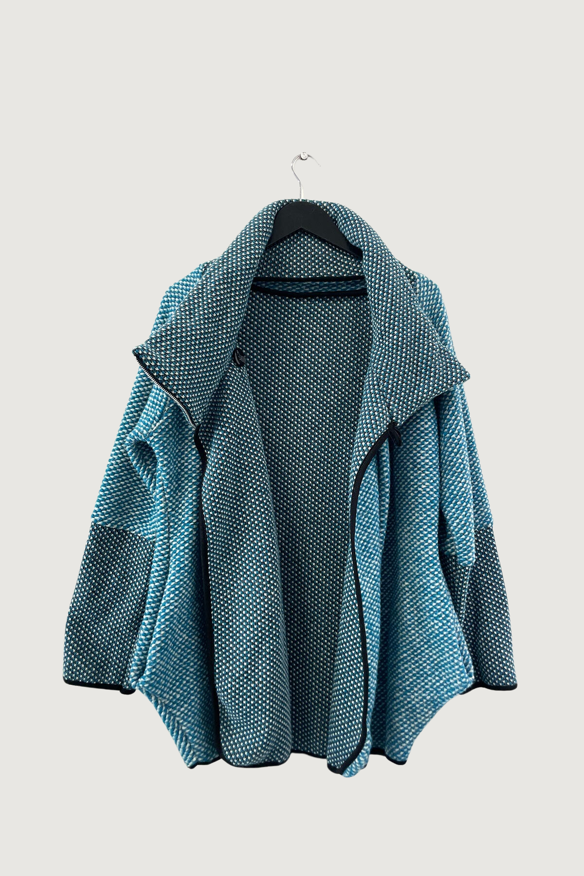 Mia Strada Speckled Woolen Coatigan In Teal Blue