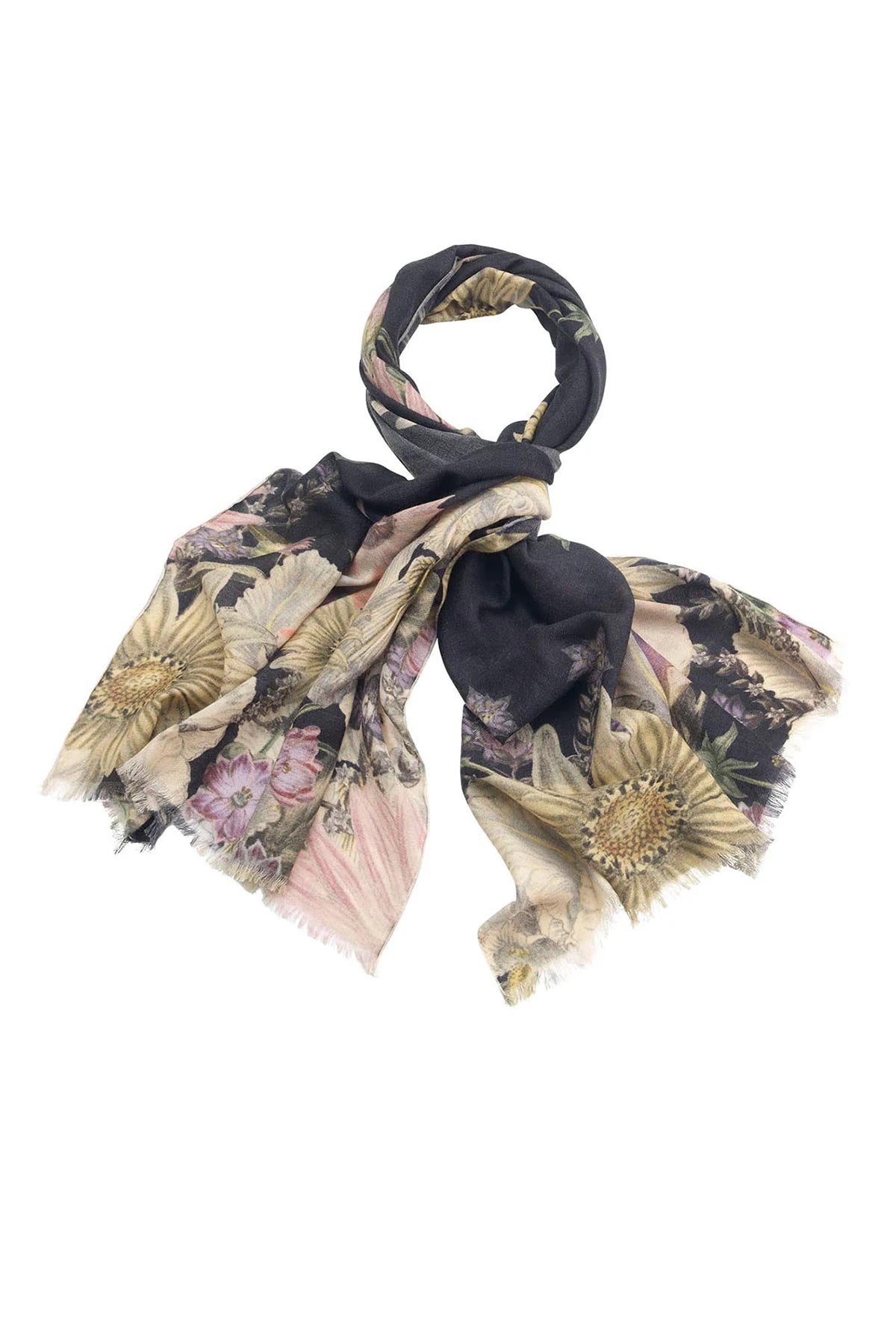 One Hundred Stars Daisy Black Wool Scarf