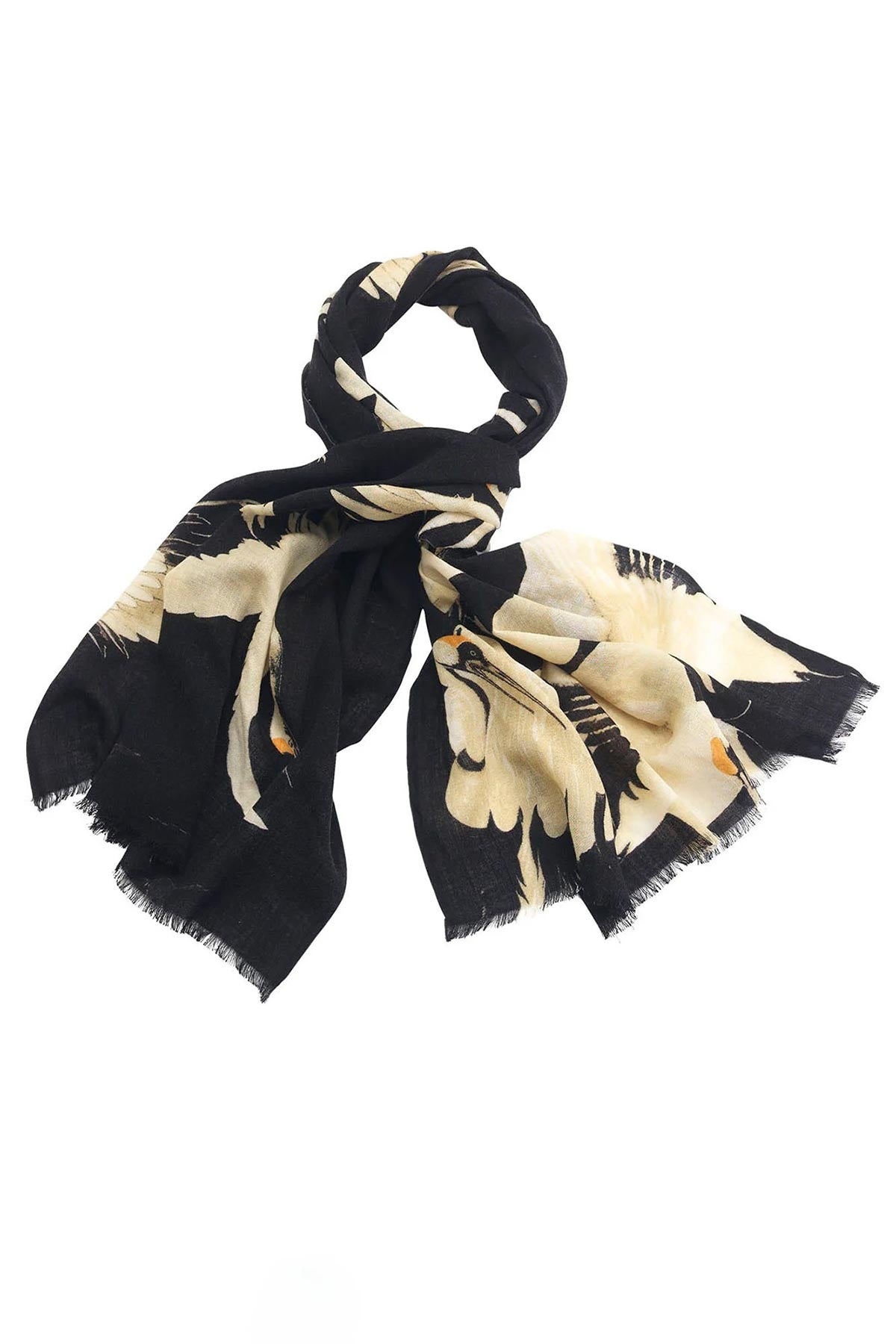 One Hundred Stars Stork Black Wool Scarf