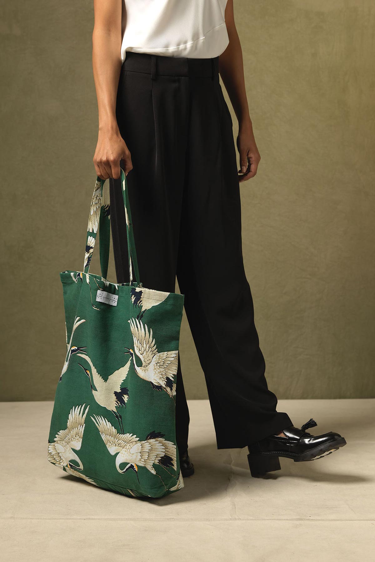 One Hundred Stork Forest Green Canvas Bag
