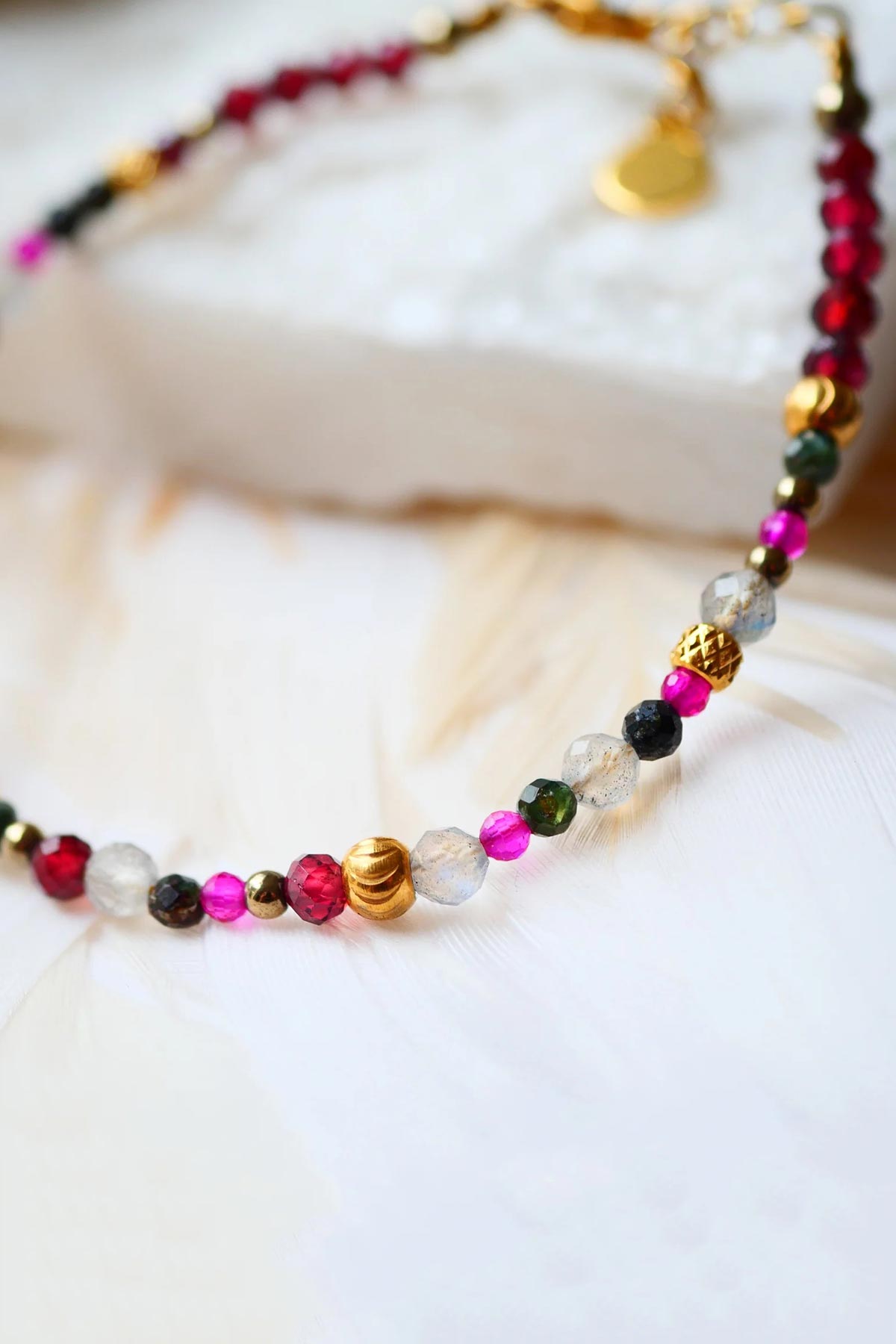Ginandger Oorja Bracelet Garnet Seraphinite Rubellite & Labradorite
