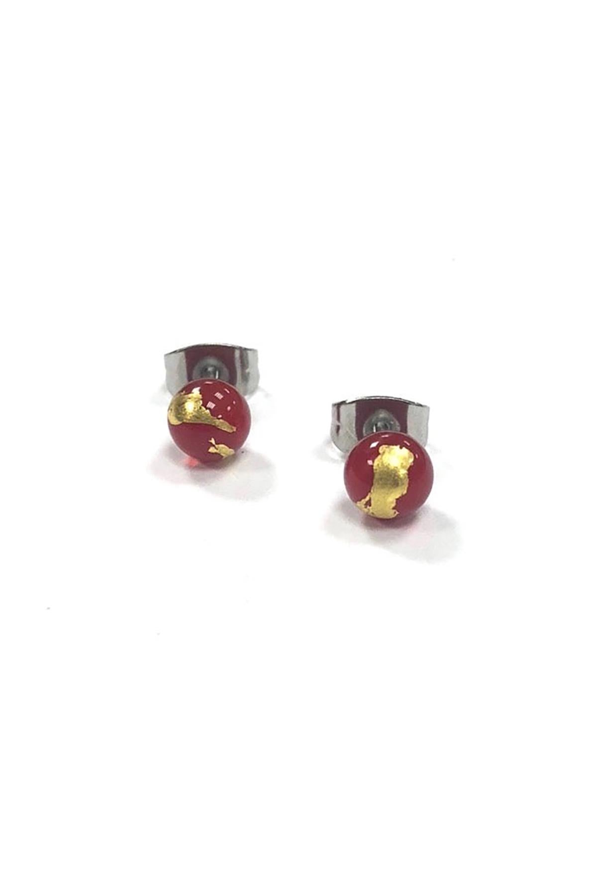 Helen Chalmers Red & Gold Handmade Glass Stud Earrings