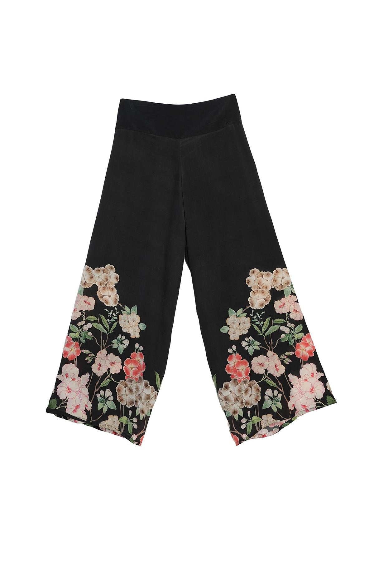 One Hundred Stars Trailing Blossom Black Crepe Palazzo Pants