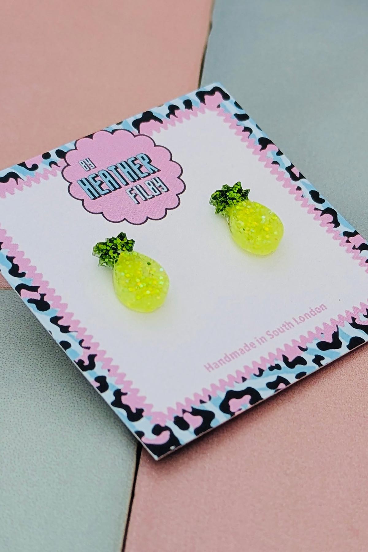 By Heather Filby Yellow Pineapple Glitter Stud Earrings