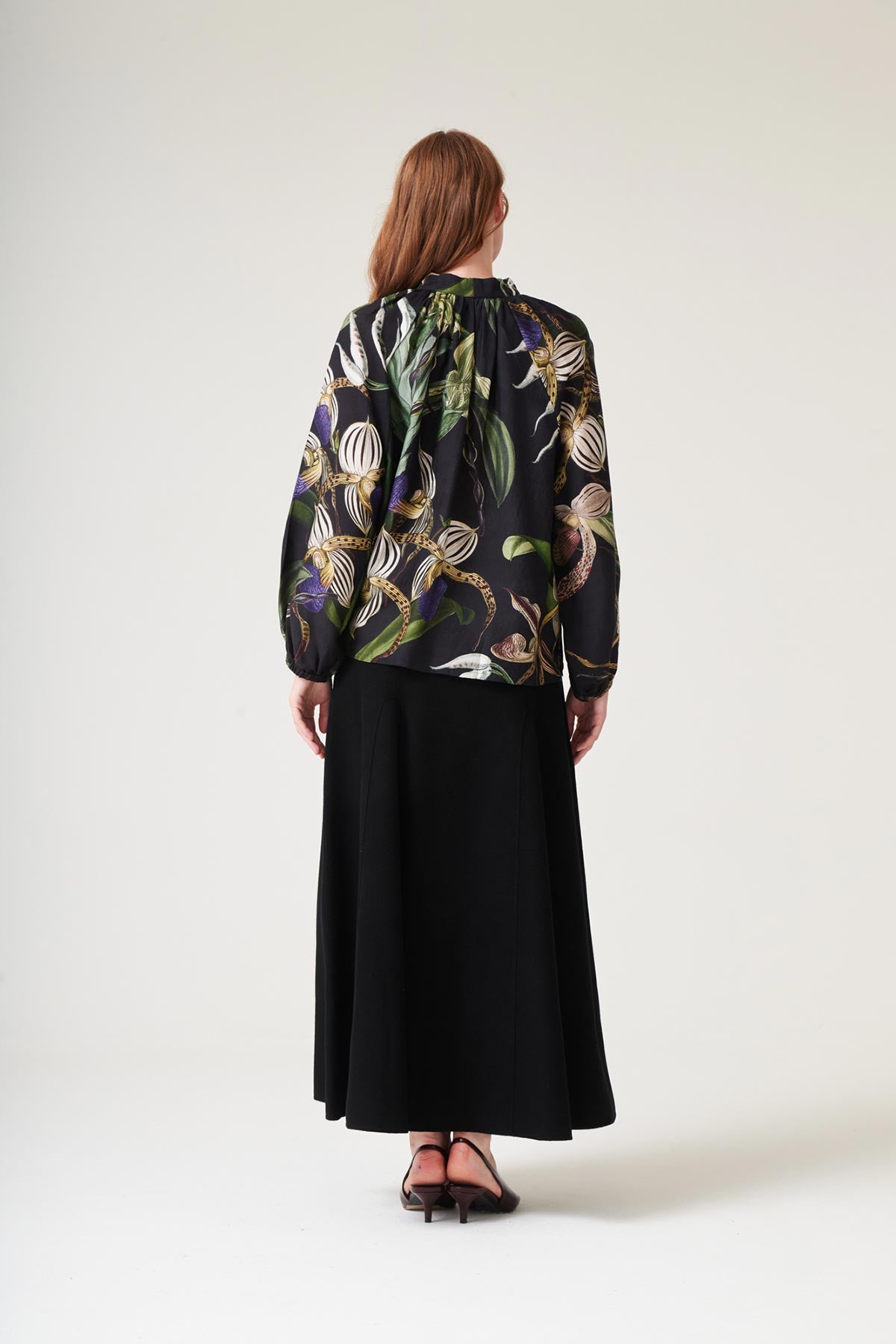Back view of orchid black print blouse by One Hundred Stars – available at Urban Wild