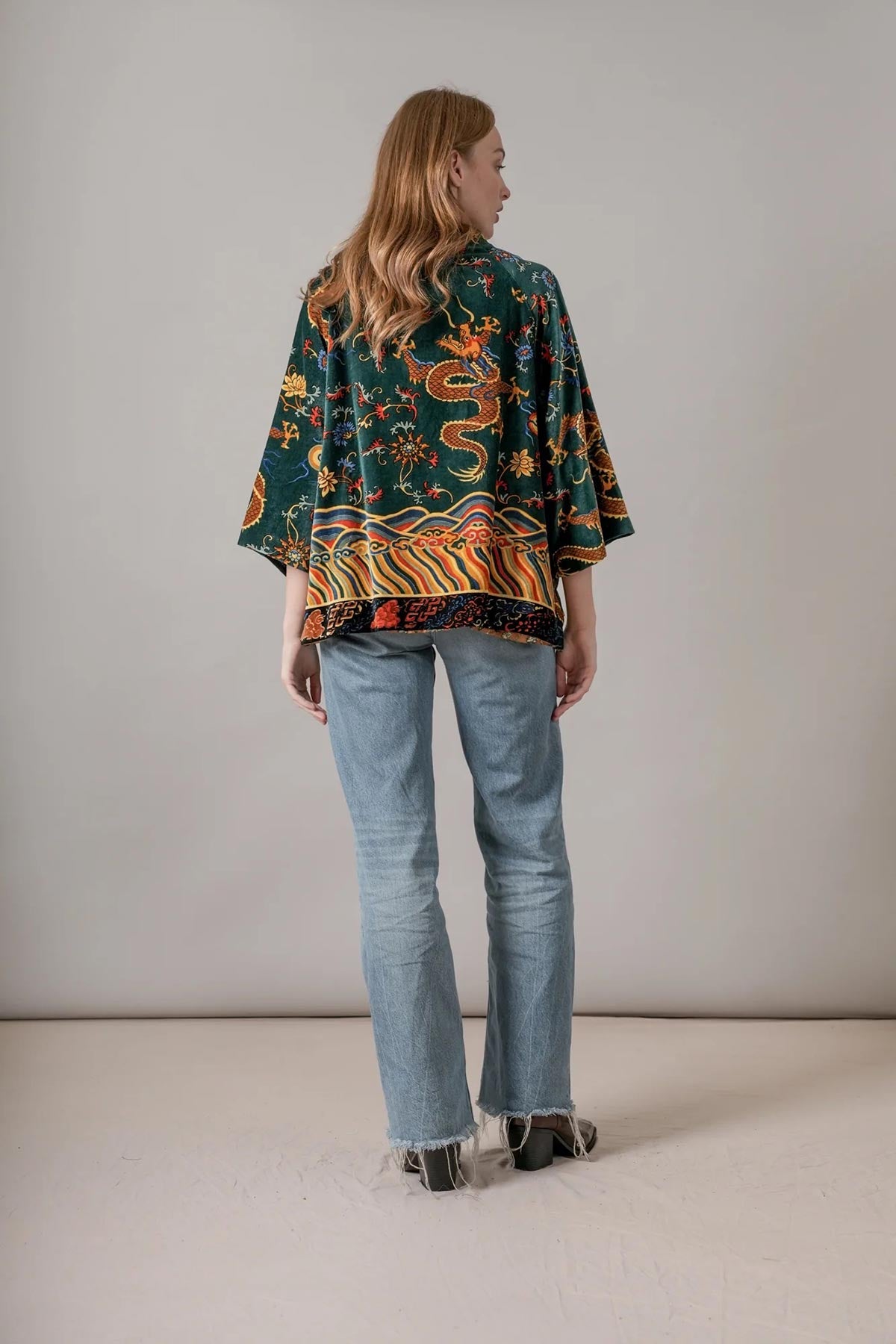 Back view of dragon green print jacket by One Hundred Stars – available at Urban Wild