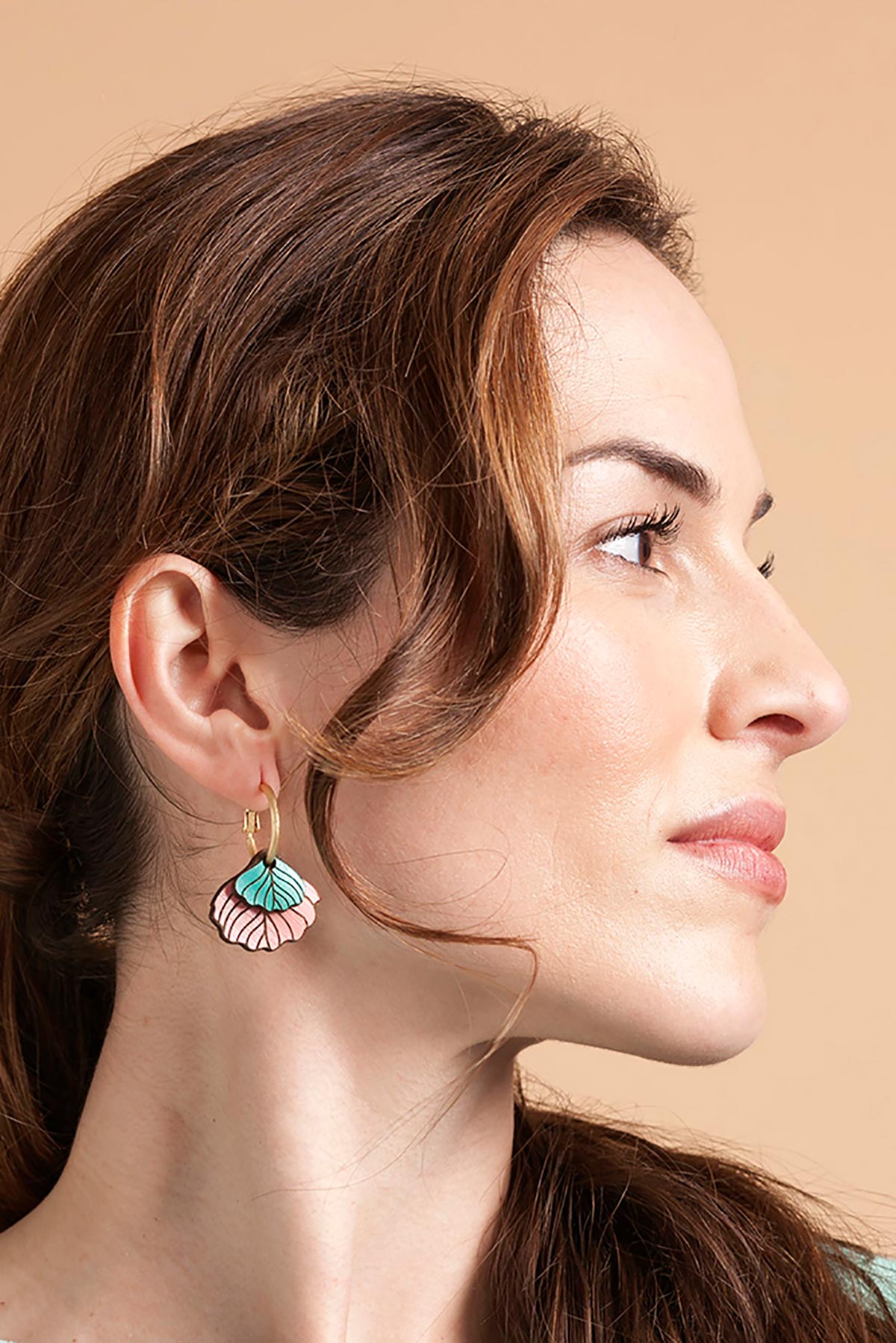 Materia Rica Waving morning Drop Hoop Wooden Earrings