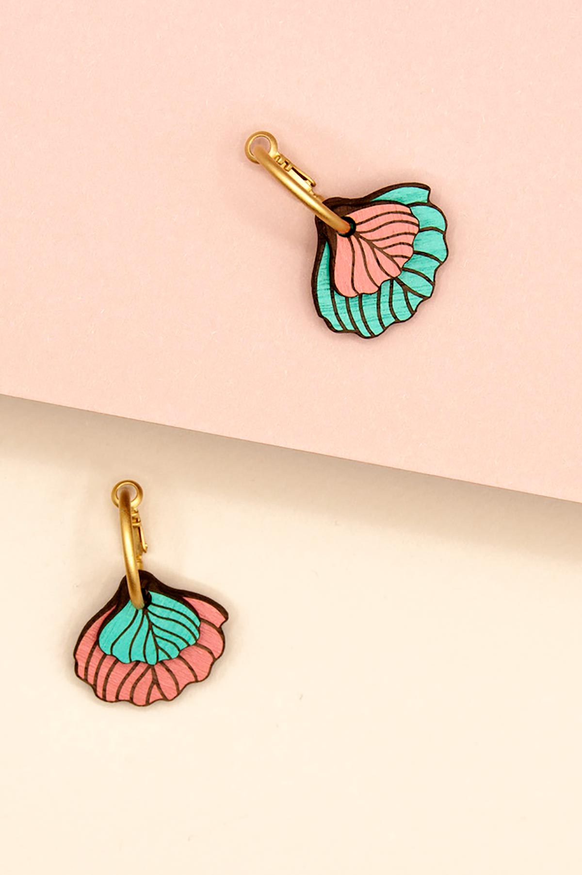 Materia Rica Waving morning Drop Hoop Wooden Earrings