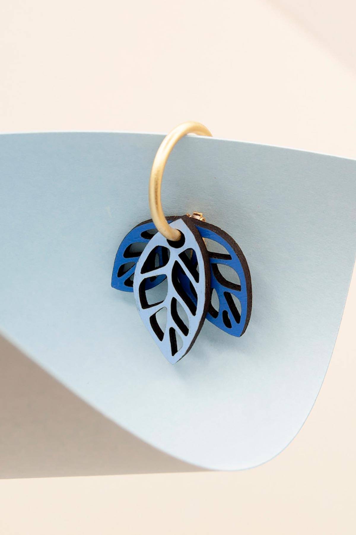 Materia Rica Rustling Leaves Drop Hoop Wooden Earrings In Blue