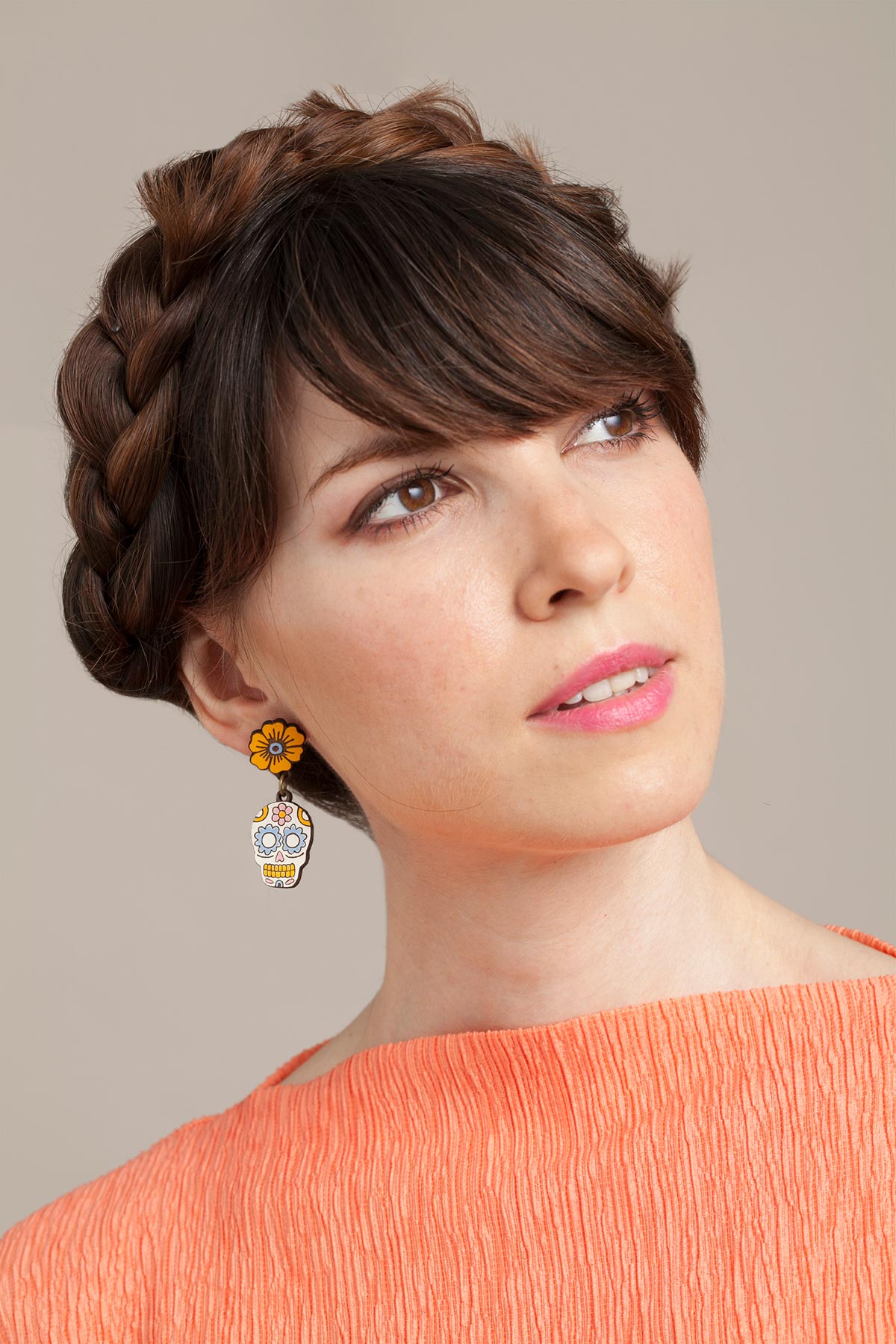 Materia Rica Blooming skull Stud Wooden Earrings