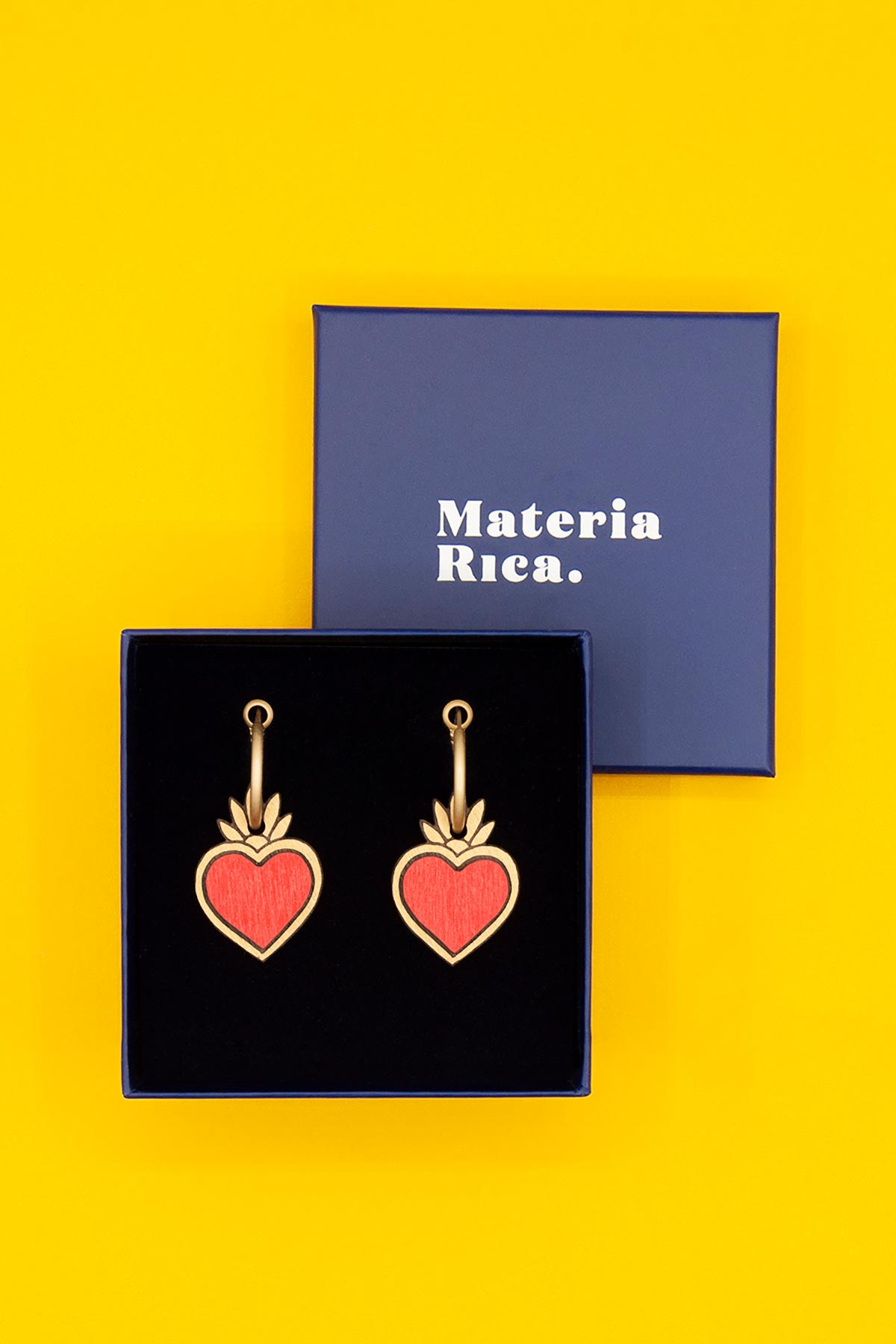 Materia Rica Corazones Drop Hoop Wooden Earrings