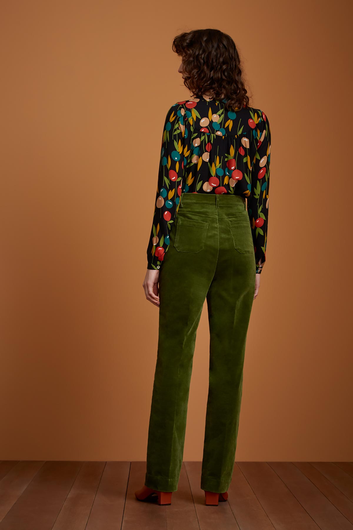 Wide Leg Corduroy Trousers with Pockets King Louie | Olive Green