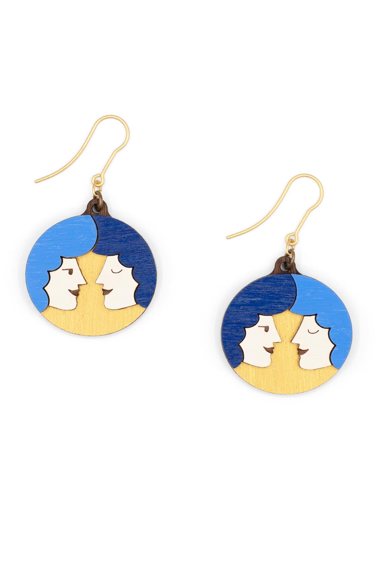 Blue Zodiac Gemini Drop Hook Wooden Earrings Materia Rica