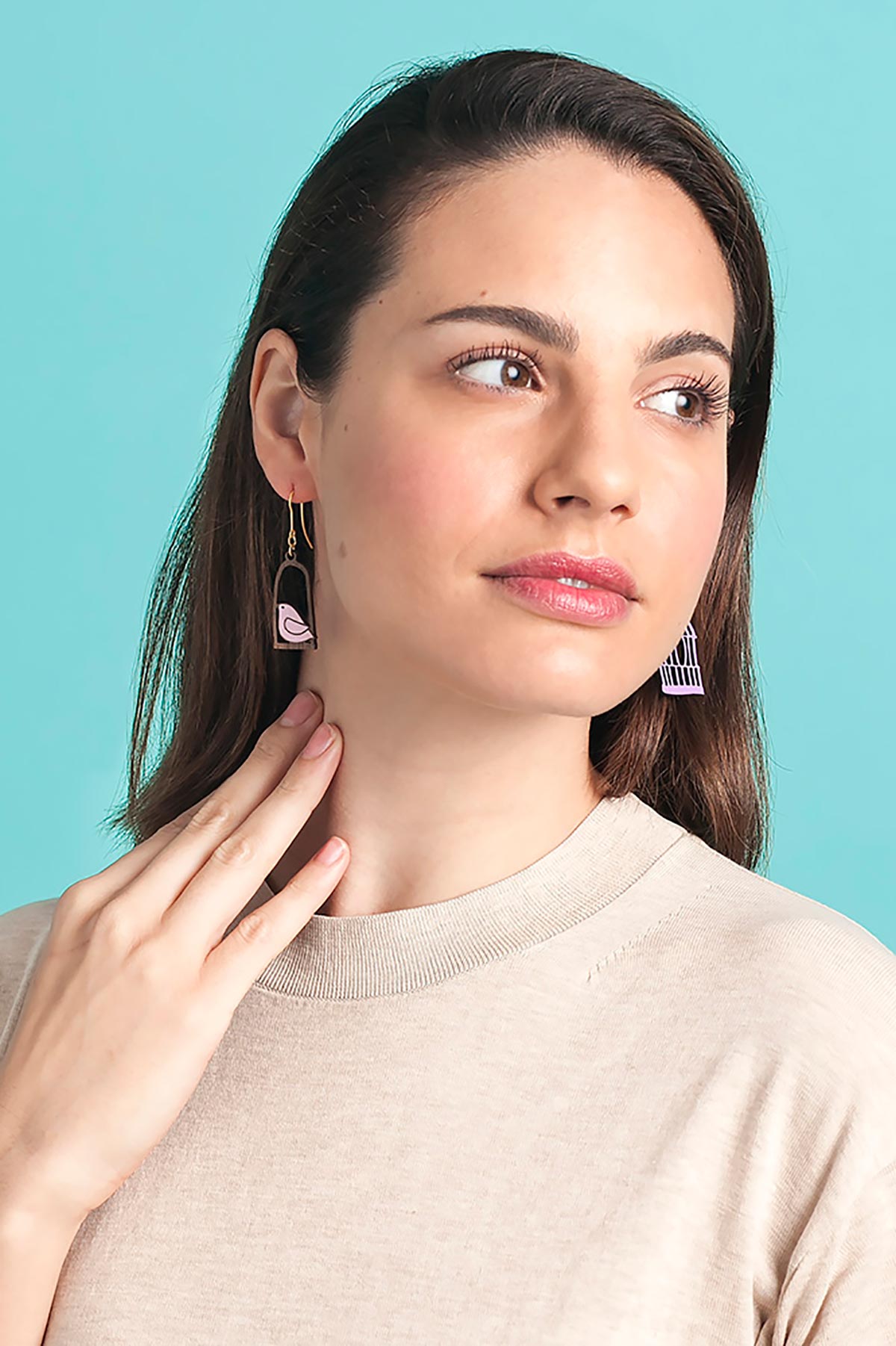 Materia Rica Drop Hook Wooden Earrings Hand-Painted Violet Freedom