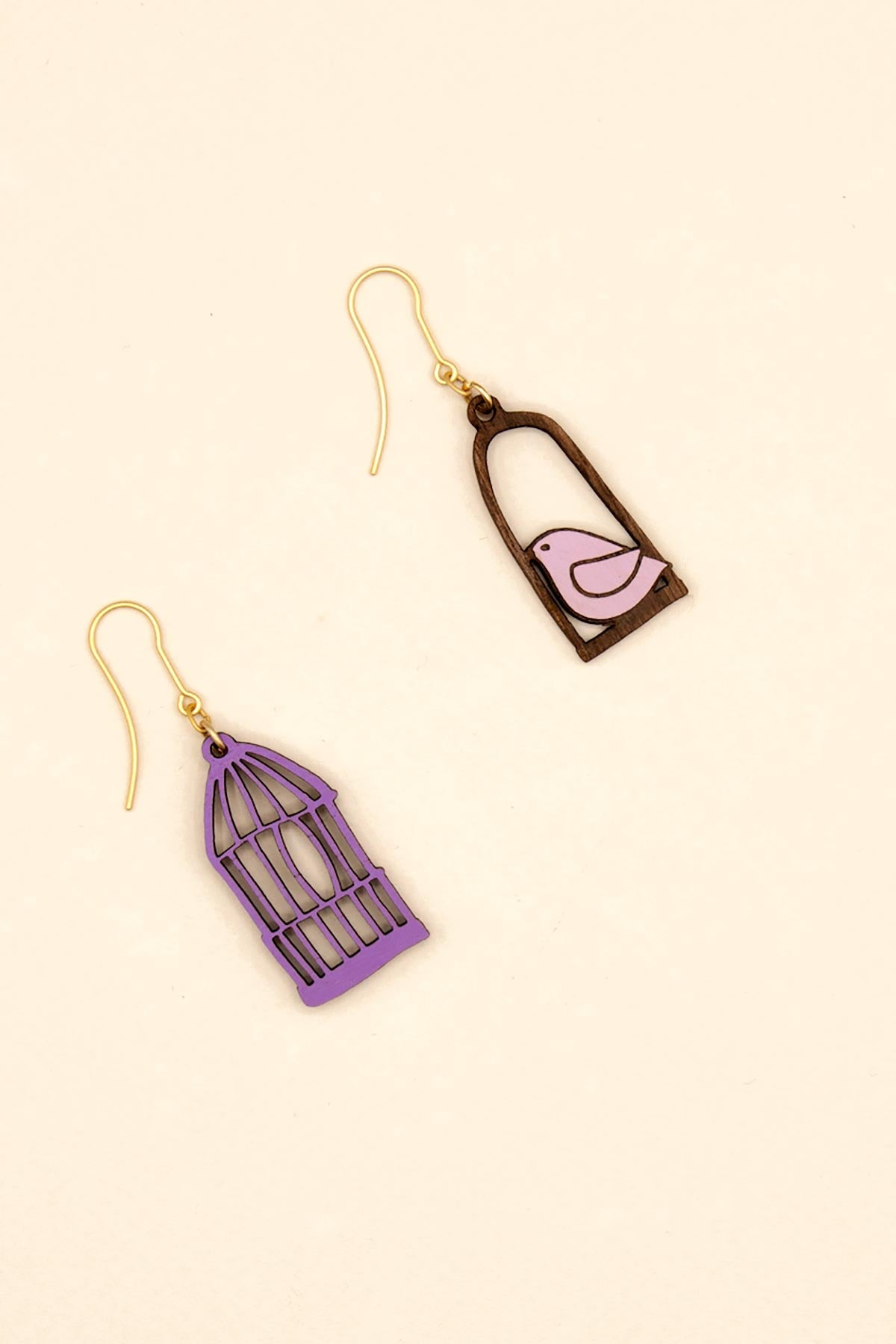 Materia Rica Drop Hook Wooden Earrings Hand-Painted Violet Freedom