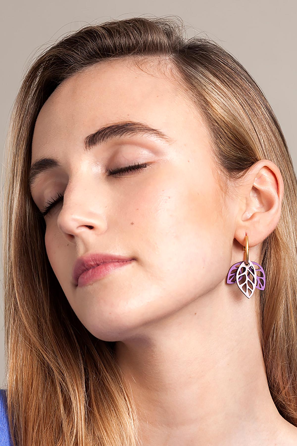 Materia Rica Rustling Leaves Drop Hoop Wooden Earrings In Violet