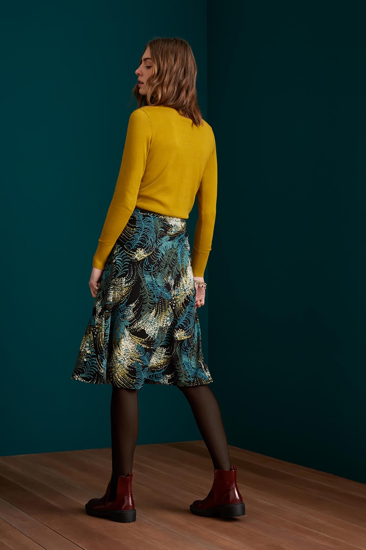 Jersey Midi Dress Elastic Waistband & Stretch Flared Skirt | Black