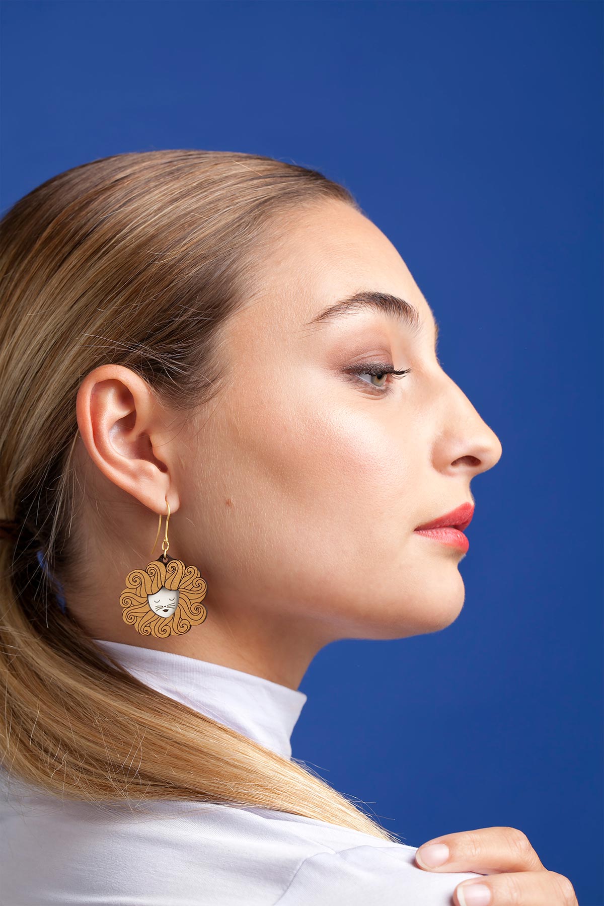 Blue Zodiac Leo Drop Hook Wooden Earrings Materia Rica