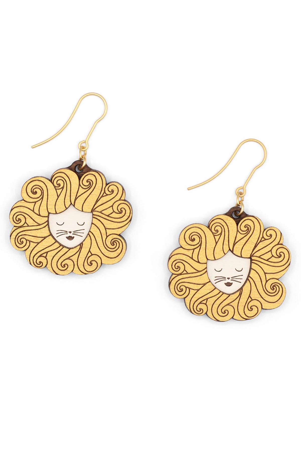 Blue Zodiac Leo Drop Hook Wooden Earrings Materia Rica
