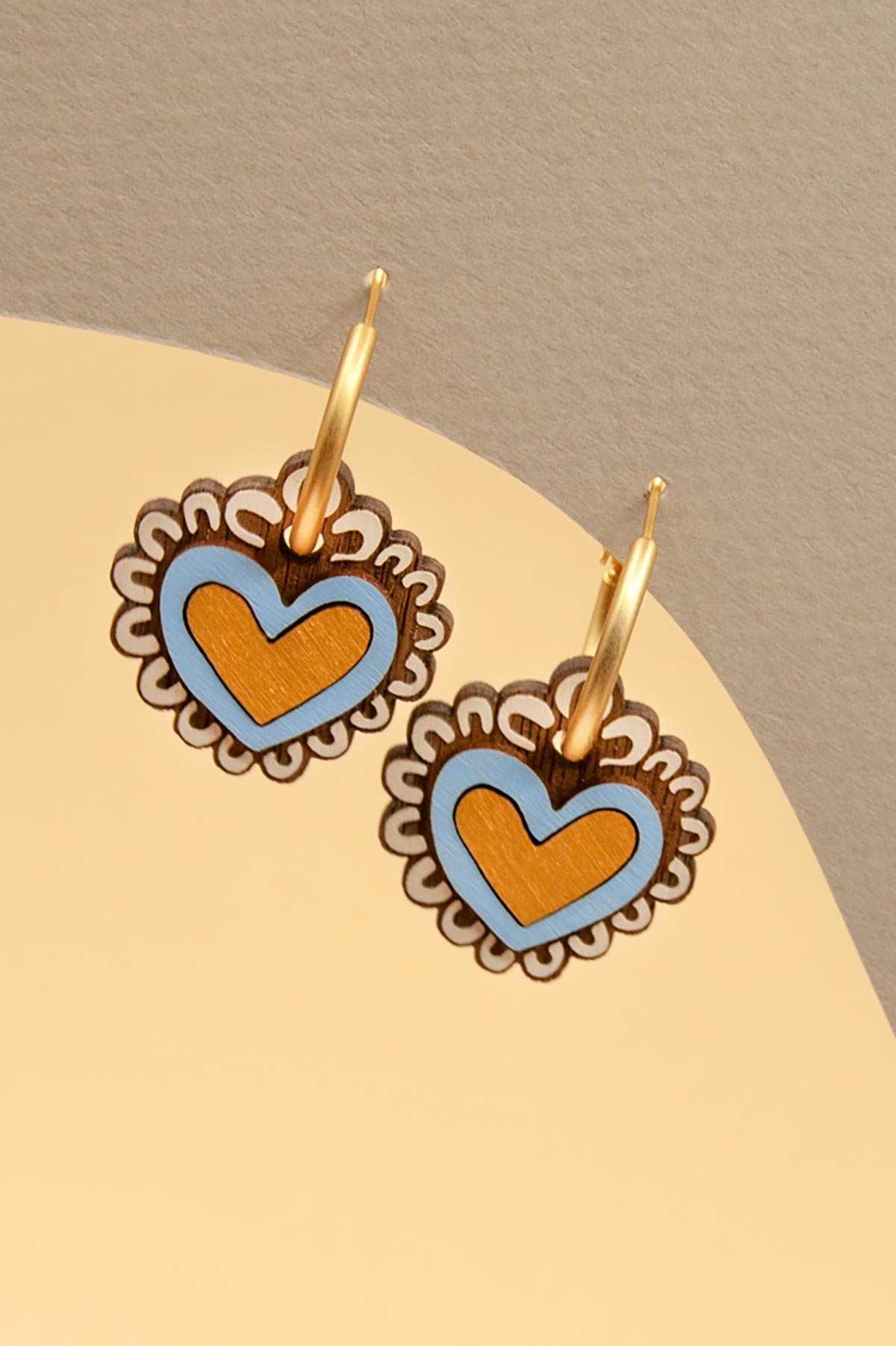 Materia Rica Frida Drop Hoop Wooden Earrings In Blue
