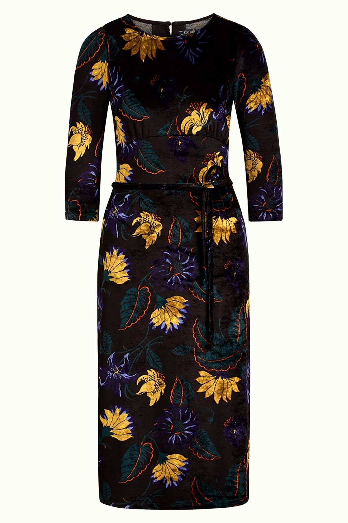Knee Length SlimFit Dress with 3/4 Sleeves and Keyhole closure | Black
