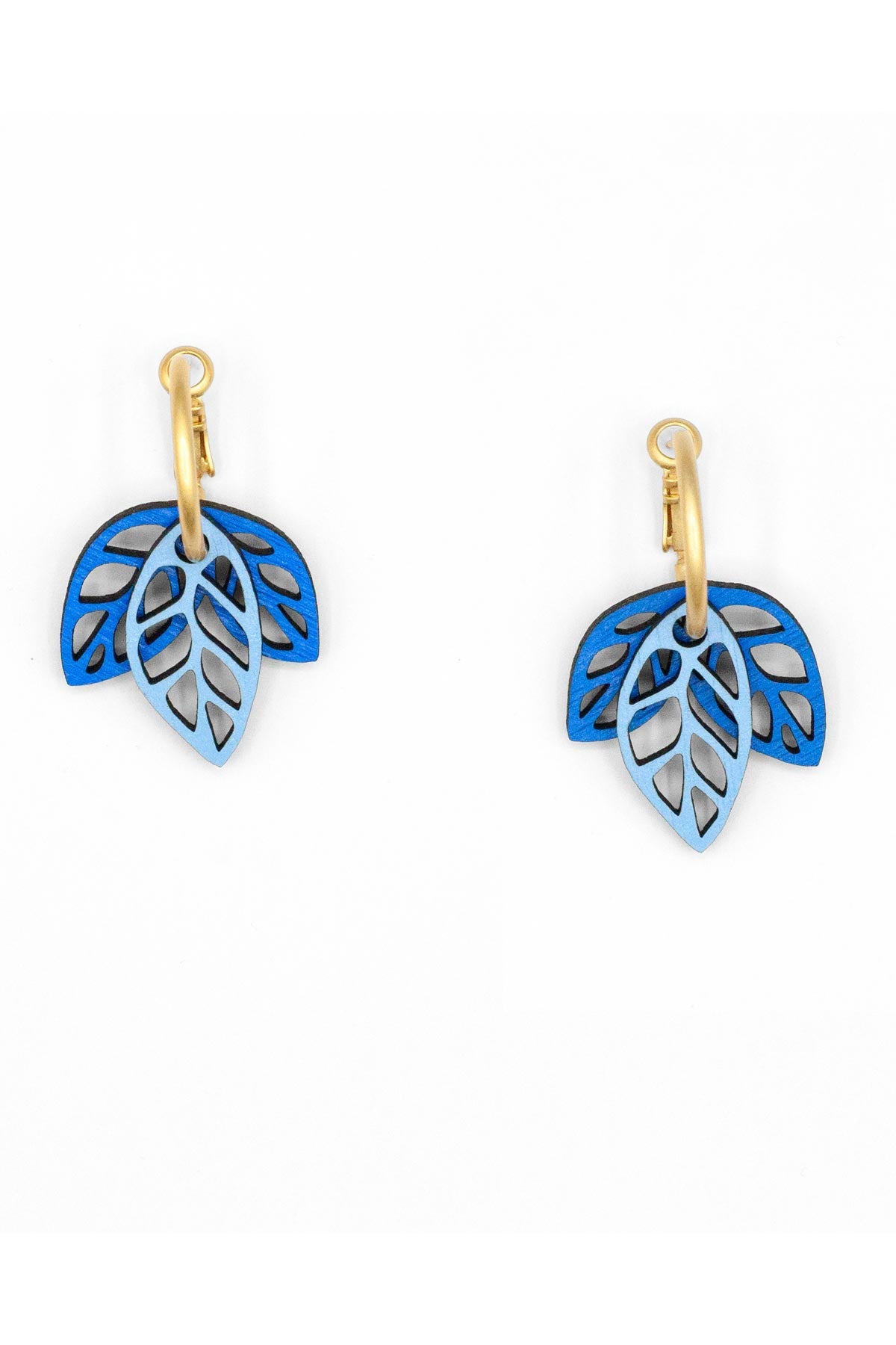 Materia Rica Rustling Leaves Drop Hoop Wooden Earrings In Blue