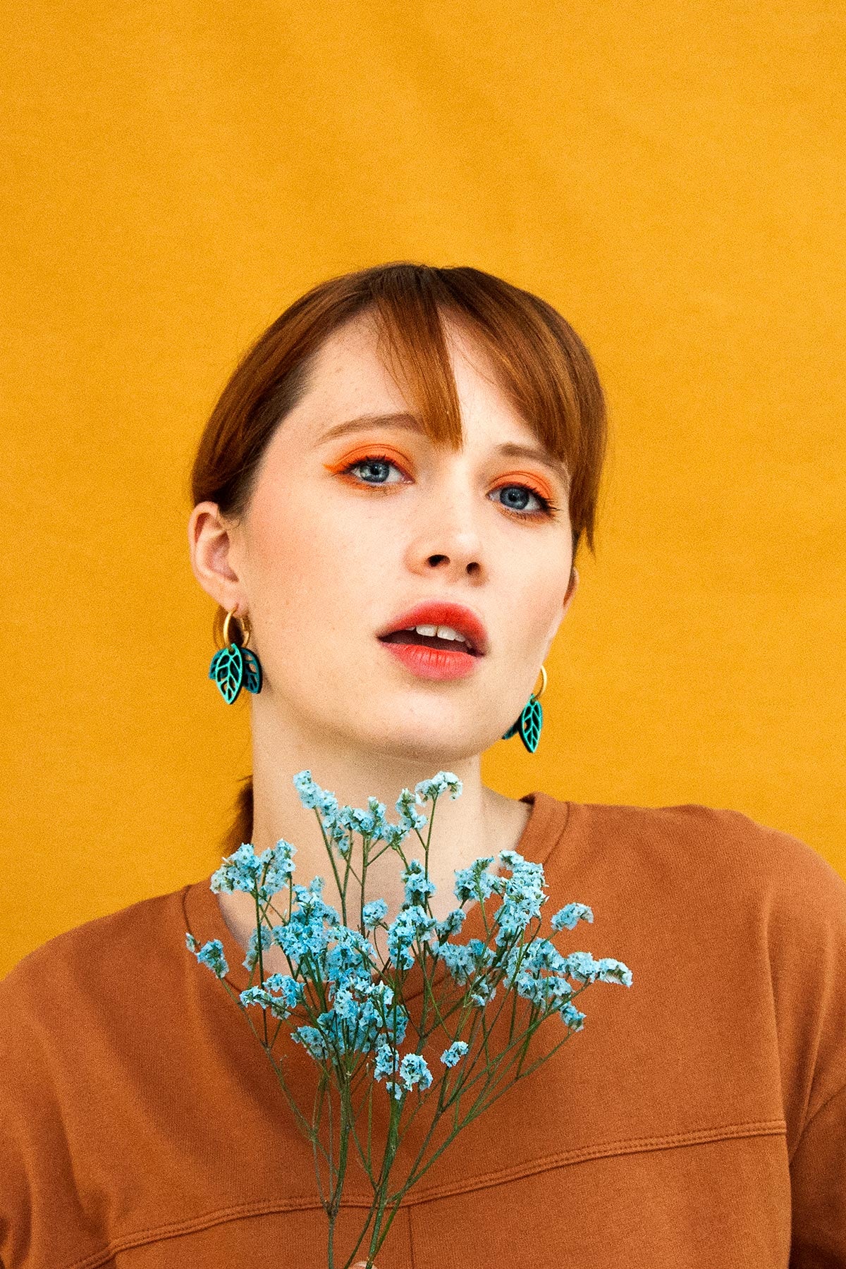 Materia Rica Rustling Leaves Drop Hoop Wooden Earrings In Green