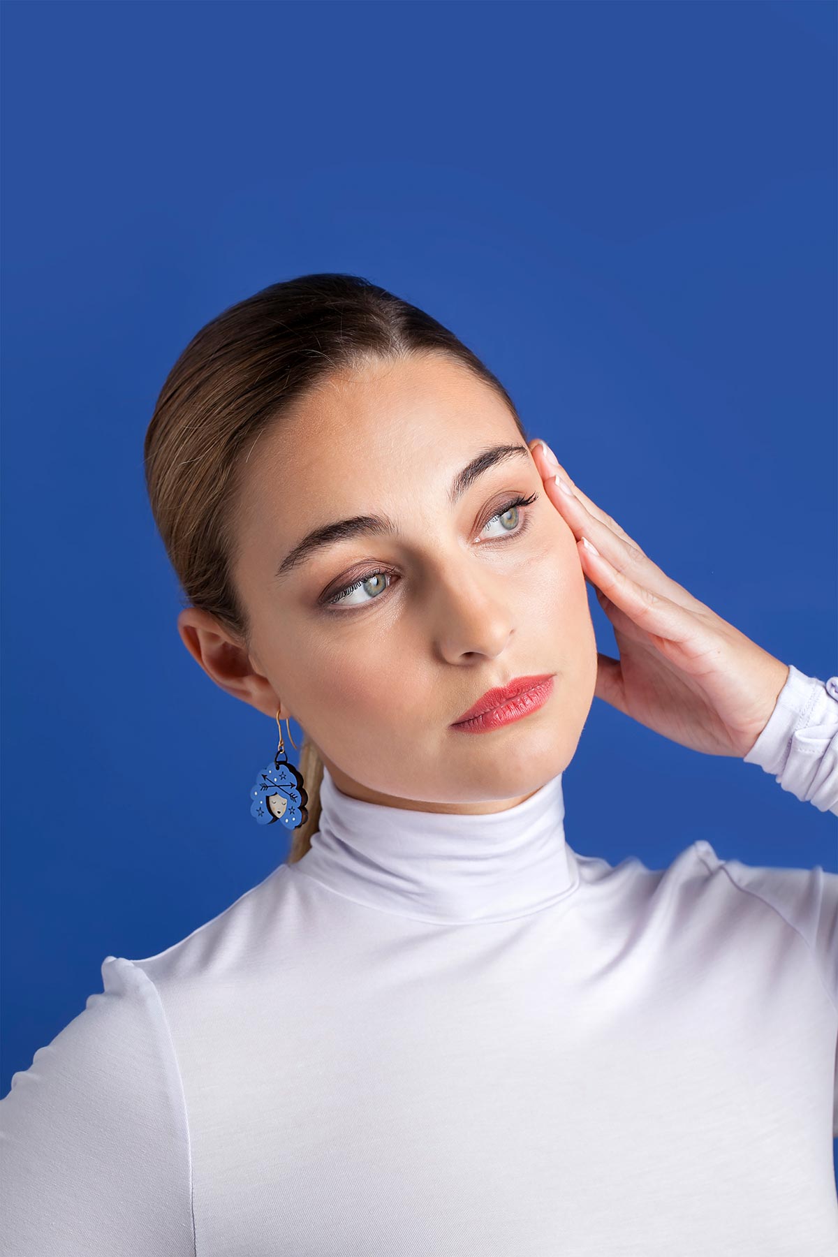 Blue Zodiac Sagittarius Drop Hook Wooden Earrings Materia Rica