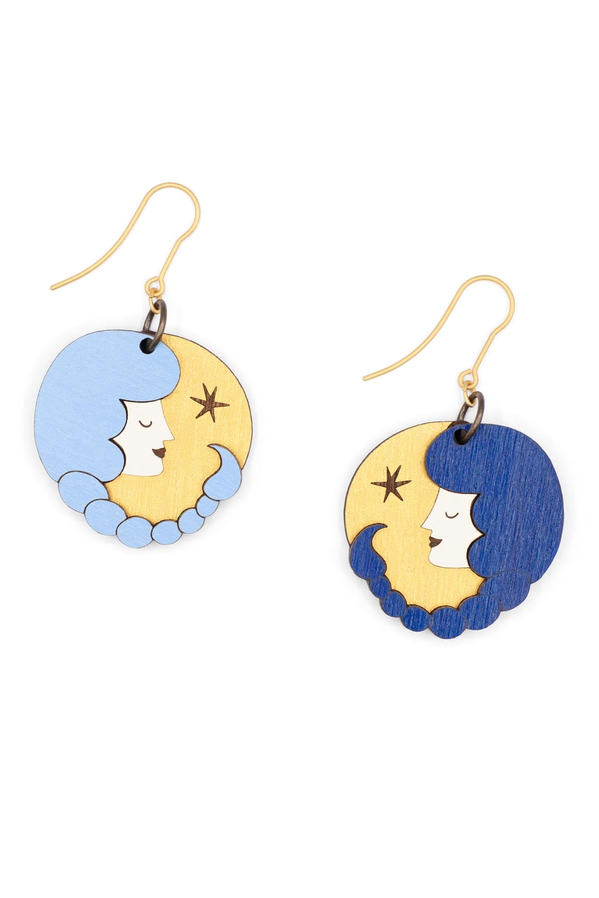 Blue Zodiac Scorpio Drop Hook Wooden Earrings Materia Rica