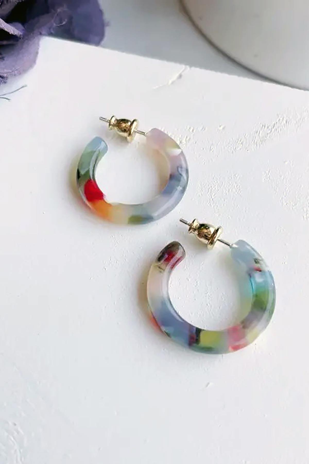 Fenna & Fei Small Acetate Hoops In Rainbow