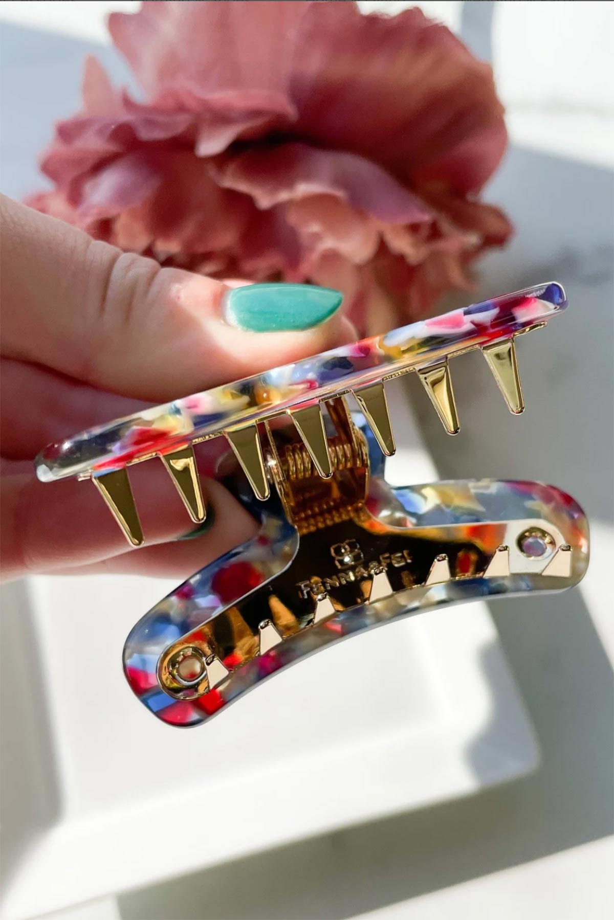 Italian Acetate Metal Mini French Hair Clip Claw In Stained Glass - Fenna & Fei