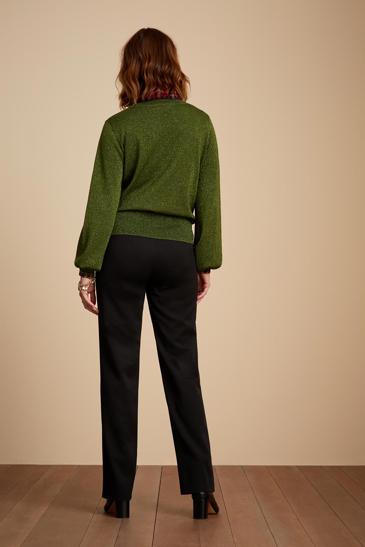 V Neck Long Sleeve Organic Cotton Green Top | Occasion Party Tops