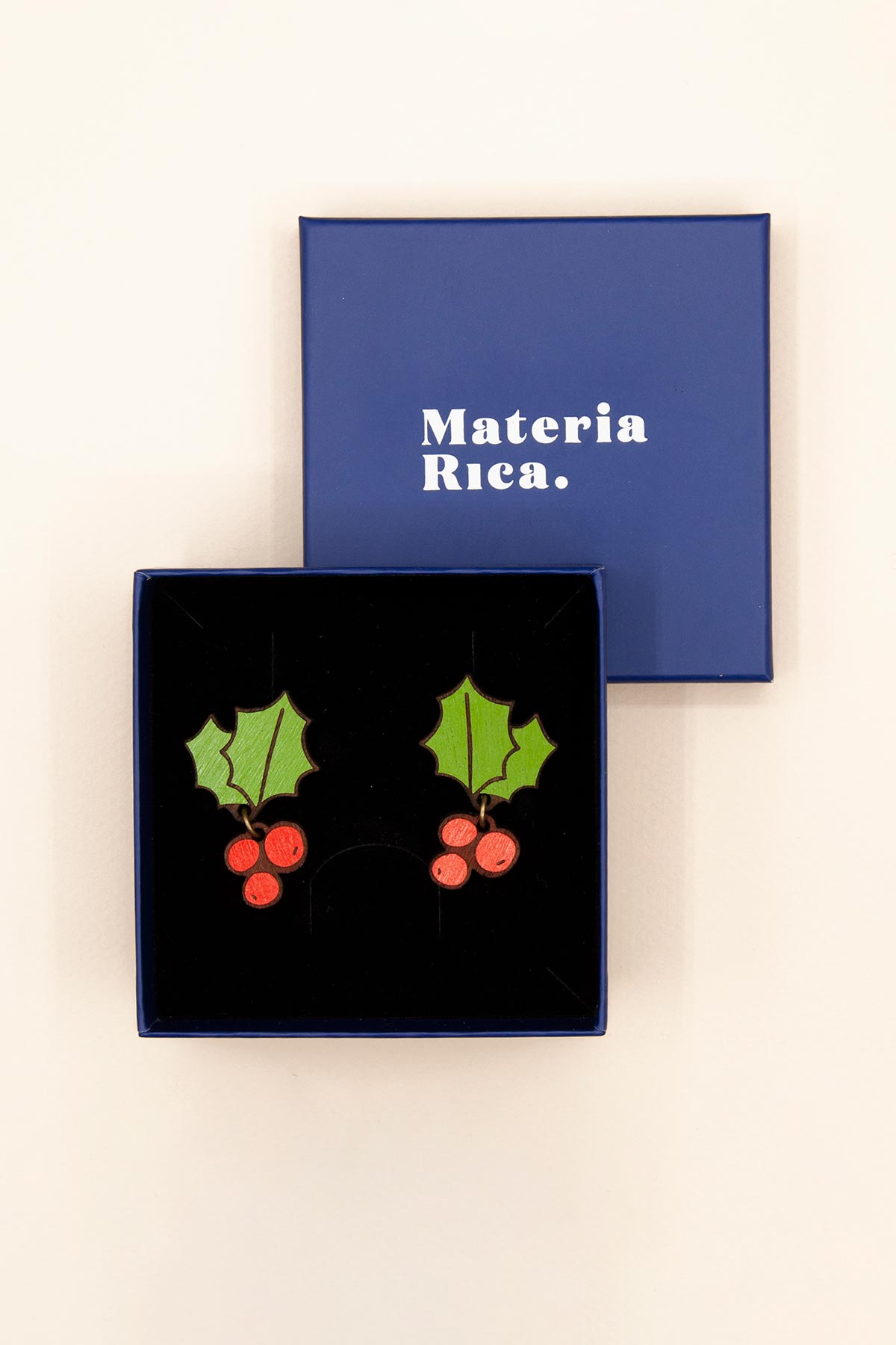 Materia Rica Red Holly Stud Wooden Earrings