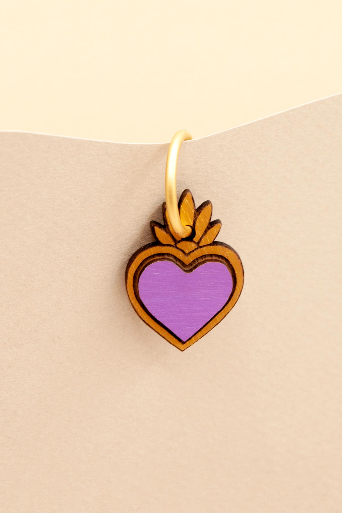 Materia Rica Drop Hoop Wooden Earrings Hand-Painted Violet Corazones