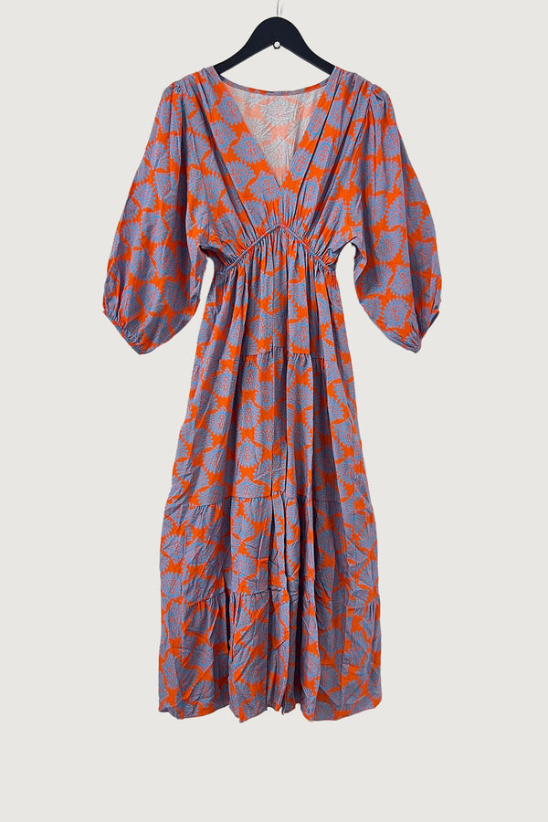 Mia Strada London Abstract Dandelion Midi Dress In Orange