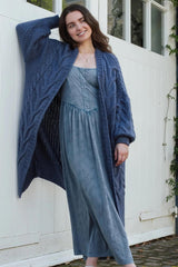 Cara & The Sky Alex Cable Balloon Sleeve Maxi Cardigan In Denim