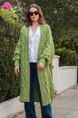 Cara & The Sky Alex Cable Balloon Sleeve Maxi Cardigan In Green