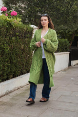 Cara & The Sky Alex Cable Balloon Sleeve Maxi Cardigan In Green