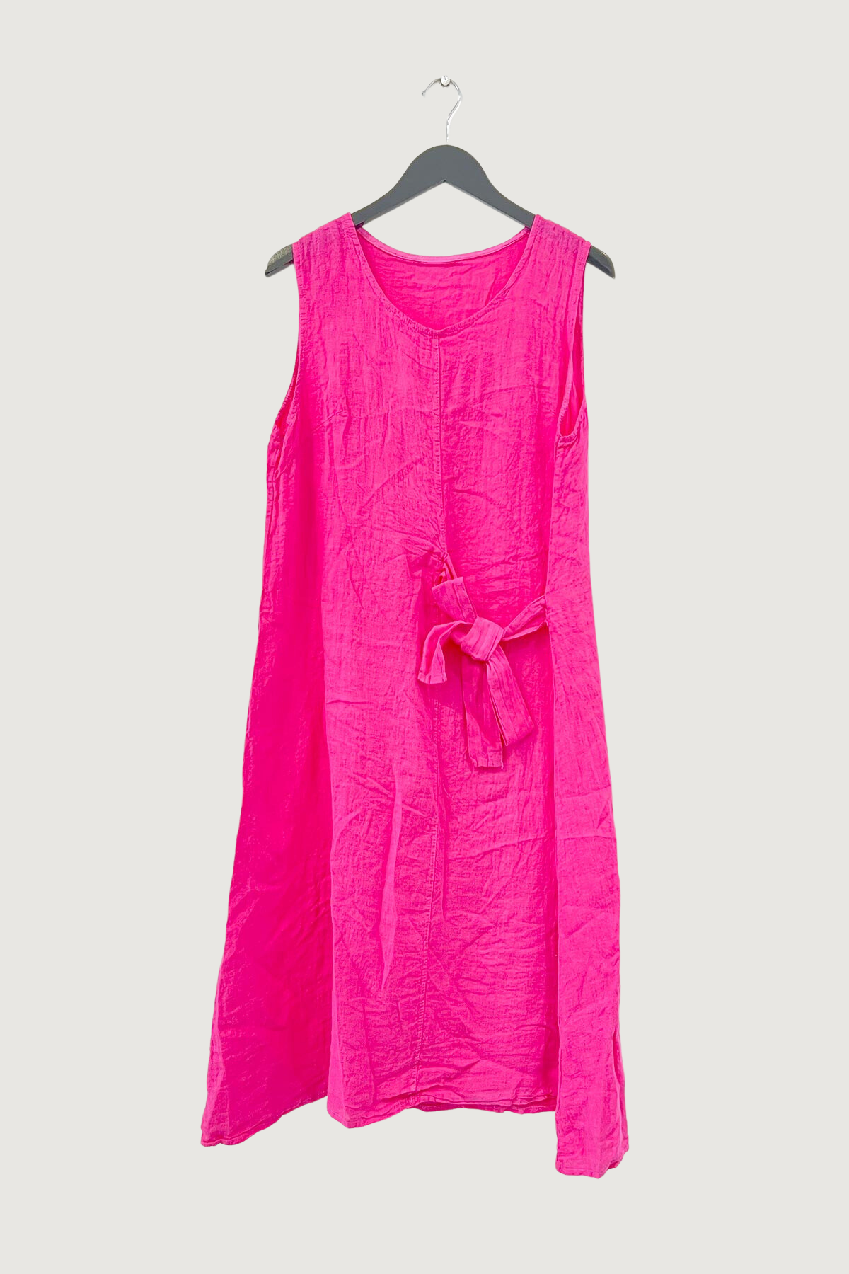 Mia Strada Asymmetric Tie Linen Midi Dress in Fuchsia